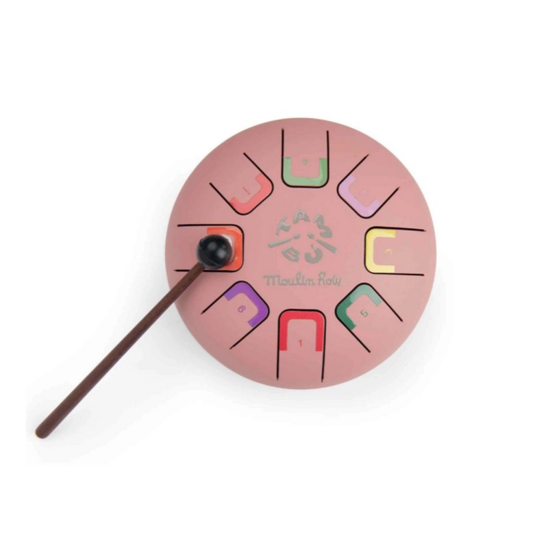 Tamburo a lingue in metallo (steel tongue drums) piccolo di colore rosa, include bacchette, libretto con canzoni e borsa per il trasporto - una fantastica idea regalo per bambini!